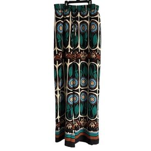 House of Harlow 1960 Wide Leg Pants Green Multi color Casual Vacation Sz M